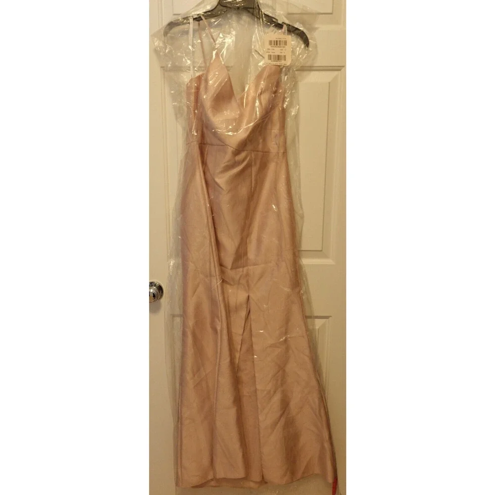 ALFRED SUNG D758 SURPLICE SATIN TWILL TRUMPET Cameo Pink DRESS GOWN Size‎ 12 - Picture 5 of 6